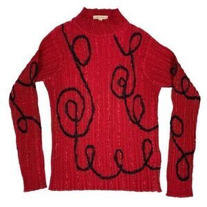 Tania Nardi Blouse Womens M Red Abstract Pattern Mock Neck Bohemian Coastal Top